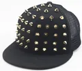 Black mesh baseball cap for kids featuring decorative gold metal punk rivet studs - Adult / Gold Rivets