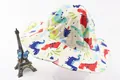 Detail of wide brim children's sun hat featuring colorful cartoon dinosaur prints - Off-White Colored Dinosaur Style (Fig 8)