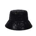 Cappello da pescatore nero unisex con stampa di lettere graffiti grigie e finitura lucida - Taglia unica / Nero