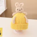 Niedliche gelbe Strickmütze für Kinder mit weichem Plüschhasen für den Herbst - Baby (2-7 Jahre) / Beanie / Gelb