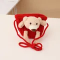 Cute red knitted children's drawstring bag with 3D teddy bear design and soft texture - Bag / Red
