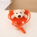 Cute children's orange knit crossbody bag featuring a 3D plush bear decorative detail - Bag / Orange
