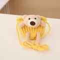 Cute yellow knitted shoulder bag with a 3D teddy bear doll for kids and girls - Bag / Yellow