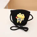 Kids black knit crossbody bag featuring a cute yellow cartoon frog patch detail - 2-7 Years / Black Bag