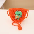Handmade orange knitted children's shoulder bag with a cute green frog embroidery - 2-7 Years / Orange Bag