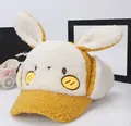Casquette d'hiver pour enfants avec oreilles de lapin et laine d'agneau jaune doux - Enfants (3-8 Ans) / Lapin à Longues Oreilles Jaune