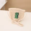 Kids knitted shoulder bag in off-white with cute green dinosaur patch detail - Knitted Crossbody Bag / Beige