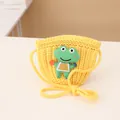 Kids knitted shoulder bag in bright yellow with a cute green frog embroidery detail - 2-7 Years / Yellow Bag