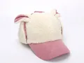 Pink and cream warm winter child trapper hat with fleece ears and corduroy brim - Children (2-8 Years Old) / Long Ear Pink