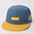 Detail view of children's color-block hip hop cap with NEW KUKUJI 3D rubber emblem - Kids (3-8 Years) / Blue