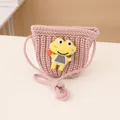 Pink knit mini purse with yellow cartoon frog pattern for girls' winter outfit - 2-7 Years / Pink Bag