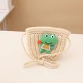 Beige knit bag with cute cartoon frog embroidery and thick braided straps for kids - 2-7 Years / Beige Bag