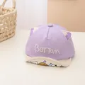 Detail of soft purple baby baseball cap with cute cat ears and embroidered letters - Infant 0-30 Months / Purple