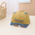 Detailed close-up of baby baseball cap with cute cat ears and animal print soft brim - Infant 0-30 Months / Yellow