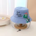 Sombrero de pescador azul claro para niños con dinosaurio y cordón ajustable para el sol - Talla Única (46-54cm) / Azul