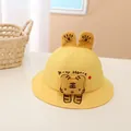 Close-up of yellow baby sun hat with plush cartoon tiger and 3D bear ears - Baby (Approx 1-4 Years Old) / Yellow Rabbit