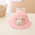 Detailed close-up of pink cotton sun hat featuring cute rabbit ears and floral embroidery - Baby (Approx 1-4 Years Old) / Pink Rabbit