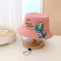 Sombrero de pescador rosa para niños con dinosaurio de dibujos y correa ajustable - Talla Única (46-54cm) / Rosa