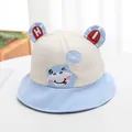 Beige and blue baby bucket hat with cartoon hippo patch and cute 3D ear details - Baby (Approx 1-4 Years Old) / Frog Blue