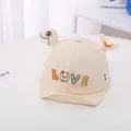 Detail of baby cotton baseball cap with cute cartoon 3D fish fins and cat embroidery - Beige