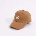 Classic cotton baseball cap in earth brown with white 3D embroidered letter R - Kids (Approx. 2-8 Years) / Letter R Coffee