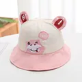 Kids pink and white sun hat with cute hippo embroidery and 3D decorative ears - Baby (Approx 1-4 Years Old) / Pink Frog