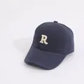Navy blue cotton baseball cap for kids with white 3D embroidered letter R detail - Kids (Approx. 2-8 Years) / Letter R Navy Blue