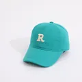 Kids casual baseball cap in teal blue featuring a white embroidered letter R detail - Kids (Approx. 2-8 Years) / Letter R Grass Green