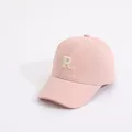 Pink cotton baseball cap featuring ivory embroidered letter R and curved brim design - Kids (Approx. 2-8 Years) / R Letter Pink