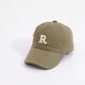 Olive green cotton baseball cap for kids with white embroidered letter R on front - Kids (Approx. 2-8 Years) / Letter R Army Green