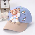Light blue and khaki children's baseball cap with 3D astronaut bear and space prints - Kids Adjustable / Blue and Beige