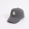 Dark grey cotton kids baseball cap with white embroidered R letter and curved brim - Kids (Approx. 2-8 Years) / R Letter Grey