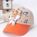 Kids baseball cap in beige and orange featuring a 3D space astronaut bear and planets - Kids Adjustable / Beige And Orange