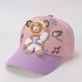 Close-up of pink and purple mesh cap with a 3D astronaut bear and space theme prints - Kids / Pink