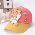Pink and yellow kids baseball cap with 3D astronaut bear and space planet prints - Kids Adjustable / Pink And Yellow