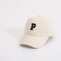 Kids beige cotton baseball cap with black embroidered letter P in a sporty style - Kids (Approx. 2-8 Years) / P Letter Beige