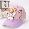 Pink and purple kids baseball cap with 3D astronaut bear and space-themed patterns - Kids Adjustable / Pink And Purple