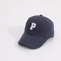 Kids navy cotton baseball cap with white embroidered letter P on white background - Kids (Approx. 2-8 Years) / Letter P Navy Blue