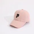 Pink cotton baseball cap with black letter P embroidery and breathable eyelets - Kids (Approx. 2-8 Years) / P Letter Pink