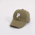 Kids cotton baseball cap in olive green with white embroidered P letter and curved brim - Kids (Approx. 2-8 Years) / P Letter Army Green