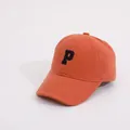 Classic bright orange cotton baseball cap featuring a black 3D letter P embroidery - Kids (Approx. 2-8 Years) / P Letter Orange