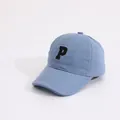 Light blue cotton baseball cap with embroidered letter P for kids outdoor sun protection - Kids (Approx. 2-8 Years) / P Letter Blue