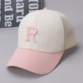 Detail of pink embroidered letter R on breathable mesh summer baseball cap for kids - Kids (Approx. 3-8 Years Old) / R Letter Pink