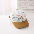 Kids baseball cap with colorful car prints, brown brim, and letter A patch detail - Baby / Coffee Brim With Letter A