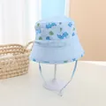 Light blue double-sided kids bucket hat with cute cartoon dinosaur and leaf patterns - 1-5 Years / Sky Blue