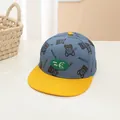 Kids hip hop baseball cap with blue yellow contrast color and cute bear patterns - Blue