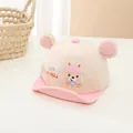 Berretto neonato beige con visiera rosa e ricamo di orsetto dei cartoni - 0-3 Anni / Rosa