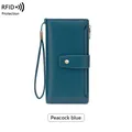 Peacock blue RFID blocking long wallet for women in premium litchi texture PU leather - Teal