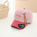 Pink corduroy kids baseball cap with giraffe embroidery and red checkered brim detail - Kids (2-7 Years) / Dusty Pink