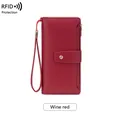 Elegant wine red lychee pattern PU leather RFID blocking long wallet for women - Burgundy